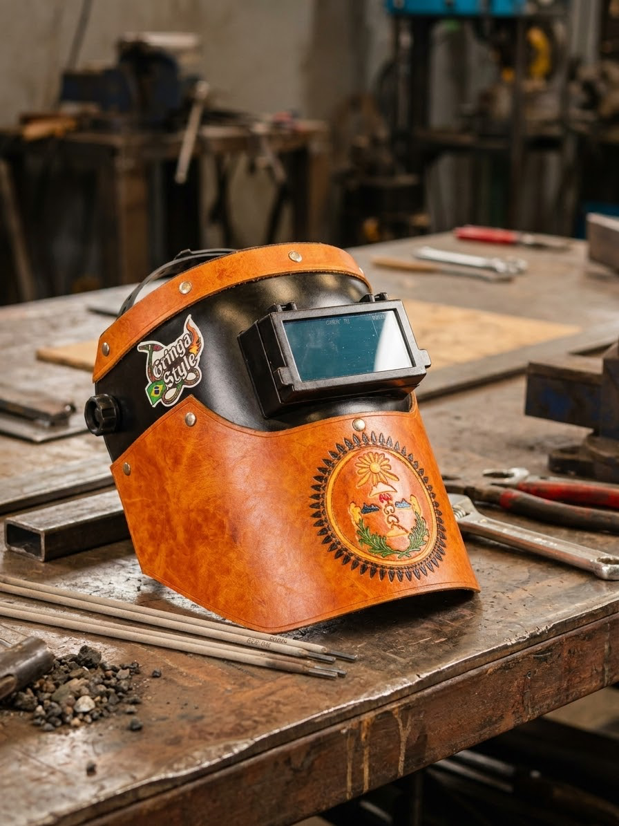 Máscara de Solda Personalizada Gringa Style - Couro Legítimo & Alta Performance - Foto 3